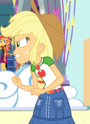Size: 521x720 | Tagged: safe, screencap, applejack, sunset shimmer, equestria girls, equestria girls series, g4, rollercoaster of friendship, angry, cropped, female, geode of super strength
