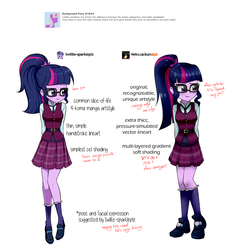 Size: 1500x1600 | Tagged: safe, artist:nekojackun, artist:twilite-sparkleplz, sci-twi, twilight sparkle, equestria girls, g4, clothes, crystal prep academy uniform, glasses, plaid skirt, pleated skirt, ponytail, school uniform, self deprecation, simple background, skirt, smiling, socks, white background