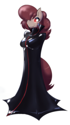 Size: 1284x2295 | Tagged: safe, artist:helixjack, oc, oc:latch, vampire, vampony, anthro, anthro oc, cape, clothes, latex, red eyes, simple background, white background