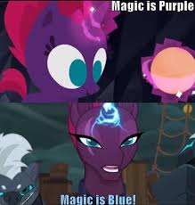 Size: 219x230 | Tagged: safe, edit, edited screencap, screencap, grubber, tempest shadow, g4, my little pony: the movie, broken horn, comparison, eye scar, female, filly, glowing horn, horn, image macro, magic, magic aura, meme, picture for breezies, scar, sparking horn, telekinesis