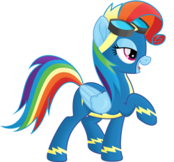 Size: 6252x5790 | Tagged: safe, artist:kopcap94, rainbow dash, pegasus, pony, g4, newbie dash, .svg available, absurd resolution, alternate hairstyle, clothes, female, goggles, mane swap, movie accurate, open mouth, rainbow fash, rarity impression, simple background, transparent background, uniform, vector, wonderbolts uniform