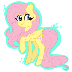 Size: 768x768 | Tagged: safe, artist:obscuremisery, fluttershy, pegasus, pony, g4, female, folded wings, looking at you, looking sideways, mare, outline, raised hoof, simple background, smiling, solo, standing, transparent background, wingding eyes, wings