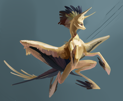 Size: 1024x838 | Tagged: safe, artist:yanisfucker, oc, oc only, pegasus, pony, abstract background, belly, bipedal, colored wings, concave belly, feathered fetlocks, large wings, partially open wings, skinny, solo, thin, thin legs, wings