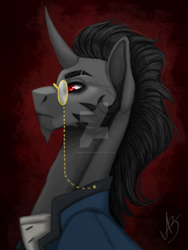 Size: 1024x1365 | Tagged: safe, artist:yumii-chan81, king sombra, pony, g4, clothes, male, monocle, obtrusive watermark, solo, watermark