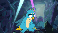 Size: 1280x720 | Tagged: safe, screencap, gallus, griffon, g4, what lies beneath, light rays, male, paws, solo