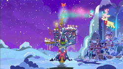 Size: 841x473 | Tagged: safe, screencap, alice the reindeer, aurora the reindeer, bori the reindeer, deer, reindeer, g4, my little pony best gift ever, animation error, snow, twilight's castle, winter