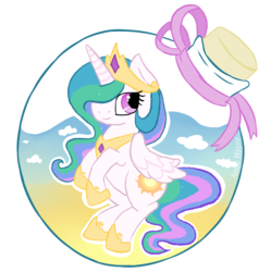 Size: 1600x1680 | Tagged: safe, artist:heedheed, princess celestia, alicorn, pony, g4, bottle, female, hat, hoof shoes, looking at you, mare, pony in a bottle, simple background, solo, transparent background
