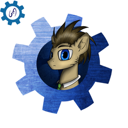 Size: 1500x1500 | Tagged: safe, artist:6editor9, artist:shido-tara, doctor whooves, time turner, earth pony, pony, g4, abstract background, bust, clothes, ear fluff, gears, male, necktie, portrait, solo, stallion