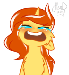 Size: 343x371 | Tagged: safe, artist:gnidagovnida, derpibooru exclusive, oc, oc only, oc:cinderheart, pony, unicorn, animated, bust, cheek fluff, chest fluff, crying, eyes closed, female, floppy ears, frame by frame, mare, open mouth, sad, simple background, solo, teary eyes, white background, ych result