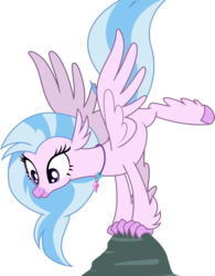 Size: 4607x5920 | Tagged: safe, artist:shutterflyeqd, silverstream, classical hippogriff, hippogriff, g4, what lies beneath, absurd resolution, balancing, female, handstand, jewelry, looking down, necklace, playful, rock, simple background, solo, transparent background, upside down, vector
