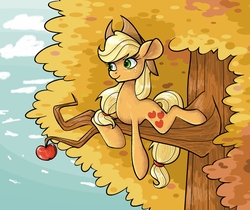 Size: 1882x1583 | Tagged: safe, artist:smirk, applejack, earth pony, pony, g4, apple, autumn, cowboy hat, female, food, hat, legitimately amazing mspaint, mare, ms paint, solo, tree, tree branch