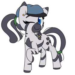 Size: 1280x1280 | Tagged: safe, artist:lockheart, oc, oc only, oc:carjack, pony, zebra, female, hat, looking at you, mare, one eye closed, piercing, raised hoof, simple background, smiling, solo, transparent background, zebra oc