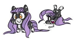 Size: 877x471 | Tagged: safe, artist:lockheart, oc, oc only, oc:zuri, pony, zebra, :o, alternate hairstyle, c:, chibi, cute, face down ass up, faceplant, falling, female, floppy ears, mare, ocbetes, one eye closed, oof, open mouth, simple background, smiling, smol, solo, tiny, tiny ponies, white background, zebra oc