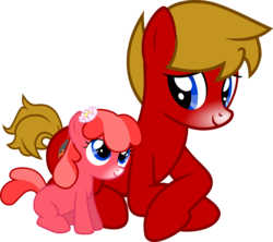 Size: 5000x4447 | Tagged: safe, artist:pilot231, oc, oc:hope mustang, oc:max mustang, earth pony, pony, absurd resolution, brother and sister, female, filly, flower, flower in hair, foal, lying down, male, pair, siblings, simple background, sitting, snow tip nose, stallion, transparent background, vector