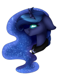 Size: 2500x2860 | Tagged: safe, artist:czywko, artist:sugarynoodle, princess luna, alicorn, pony, g4, bust, collaboration, digital art, female, glowing eyes, high res, open collaboration, portrait, simple background, solo, stars, transparent background