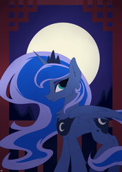 Size: 4961x7017 | Tagged: safe, artist:richard-skip, princess luna, alicorn, pony, g4, absurd resolution, female, jewelry, looking at you, mare, moon, regalia, smiling, solo