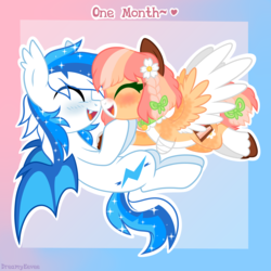 Size: 3000x3000 | Tagged: safe, artist:dreamyeevee, oc, oc:baby cakes, oc:cobalt swift, bat pony, duo, eyes closed, high res