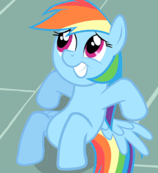 Size: 412x450 | Tagged: safe, screencap, rainbow dash, pegasus, pony, g4, season 1, the cutie mark chronicles, anatomically incorrect, animated, blinking, confused, cropped, cute, dashabetes, faic, female, gif, incorrect leg anatomy, lying, lying down, mare, off model, rainbow dash is best facemaker, smiling, solo, spread wings, wings