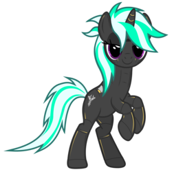 Size: 2880x2880 | Tagged: safe, oc, oc only, oc:lyinx, cyborg, pony, unicorn, 2020 community collab, derpibooru community collaboration, bar code, base used, cybercorn, female, high res, lidded eyes, looking at you, mare, simple background, solo, standing up, transparent background, vector