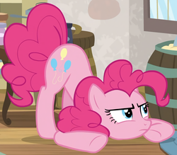Size: 1487x1304 | Tagged: safe, screencap, pinkie pie, earth pony, pony, g4, the maud couple, cropped, face down ass up, female, frown, mare, solo
