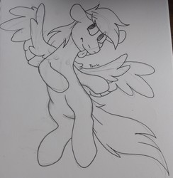 Size: 2710x2777 | Tagged: safe, artist:ponkus, oc, oc only, pegasus, pony, cute, high res, male, on back, sketch, solo, stallion, tongue out, traditional art, wip