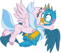 Size: 9158x7846 | Tagged: safe, artist:ejlightning007arts, gallus, silverstream, classical hippogriff, griffon, hippogriff, g4, what lies beneath, absurd resolution, context is for the weak, cute, diastreamies, duo, eyes closed, female, gallabetes, glomp, hug, male, paw pads, paws, ship:gallstream, shipping, silverstream hugs gallus, simple background, straight, tackle, transparent background, underpaw, vector, wings