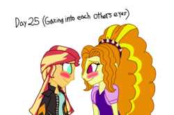 Size: 2000x1318 | Tagged: safe, artist:ktd1993, adagio dazzle, sunset shimmer, equestria girls, g4, 30 day otp challenge, blushing, female, lesbian, looking at each other, ship:sunsagio, shipping, simple background, transparent background