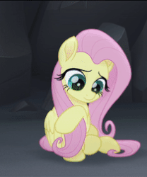 Size: 210x253 | Tagged: safe, screencap, fluttershy, pegasus, pony, g4, my little pony: the movie, animated, blinking, cropped, cute, female, mare, open mouth, shyabetes, sitting, solo