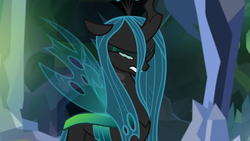 Size: 1280x720 | Tagged: safe, screencap, ocellus, queen chrysalis, changeling, changeling queen, g4, what lies beneath, crying, female, queen chrysellus, solo