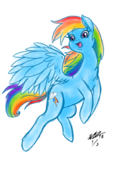 Size: 3508x4961 | Tagged: safe, artist:malinsasse, rainbow dash, pony, g4, female, flying, simple background, solo, white background