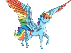 Size: 2732x2048 | Tagged: safe, artist:emmalorelai, rainbow dash, pony, g4, alternate universe, colored wings, female, high res, multicolored wings, simple background, solo, spread wings, white background, wings