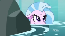 Size: 1920x1080 | Tagged: safe, screencap, silverstream, seapony (g4), g4, what lies beneath, discovery family, discovery family logo, female, frown, logo, seapony silverstream, solo, swimming pool, unhappy, water