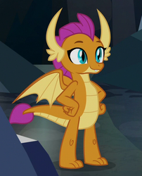 Size: 485x599 | Tagged: safe, screencap, smolder, dragon, g4, my little pony: friendship is magic, what lies beneath, cropped, cute, dragoness, female, smiling, smolderbetes, solo, tail, wings