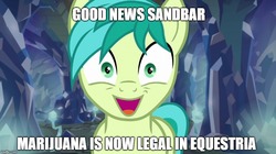 Size: 888x499 | Tagged: safe, edit, edited screencap, screencap, sandbar, pony, g4, what lies beneath, cute, face of mercy, faic, happy, image macro, male, meme, sandabetes, solo