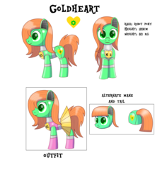 Size: 3507x4000 | Tagged: safe, artist:trackheadtherobopony, oc, oc only, oc:goldheart, pony, robot, robot pony, clothes, cute, pleated skirt, reference sheet, simple background, skirt, solo, transparent background