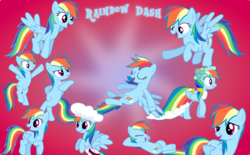 Size: 5000x3090 | Tagged: safe, artist:pilot231, rainbow dash, pegasus, pony, g4, collection, cute, dashabetes, female, flying, gradient background, happy, mare, on back, royal wedding