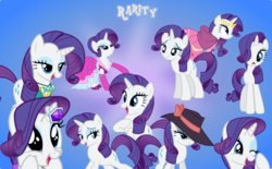 Size: 5000x3090 | Tagged: safe, artist:pilot231, rarity, pony, unicorn, g4, beauty, clothes, collection, crying, cute, dress, excited, female, gala dress, gradient background, happy, mare, ponytones outfit, raribetes, tears of joy