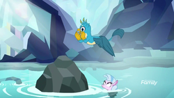 Size: 1920x1080 | Tagged: safe, screencap, gallus, silverstream, griffon, seapony (g4), g4, what lies beneath, cave, discovery family, discovery family logo, duo, duo male and female, faic, female, logo, male, nightmare cave, seapony silverstream, swimming pool, water