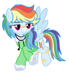 Size: 1024x1085 | Tagged: safe, artist:bezziie, rainbow dash, pegasus, pony, g4, bandaid, bandaid on nose, clothes, cutie mark, female, hoodie, simple background, solo, transparent background, wings