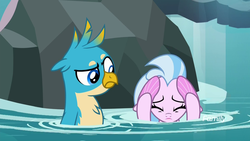 Size: 1920x1080 | Tagged: safe, screencap, gallus, silverstream, griffon, seapony (g4), g4, what lies beneath, cute, diastreamies, discovery family, discovery family logo, eyes closed, female, logo, male, nightmare cave, scared, seapony silverstream, water