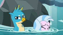 Size: 1280x720 | Tagged: safe, screencap, gallus, silverstream, griffon, seapony (g4), g4, what lies beneath, duo, duo male and female, eyes closed, female, male, seapony silverstream