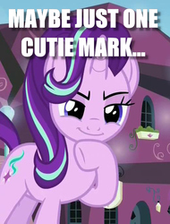 Size: 521x685 | Tagged: safe, edit, edited screencap, screencap, starlight glimmer, pony, unicorn, g4, the crystalling, cropped, female, here we go again, hoof on chin, horn, image macro, lidded eyes, mare, meme, raised hoof, relapse, scheming, smiling, solo, standing, this will end in communism, this will end in equalization, this will not end well
