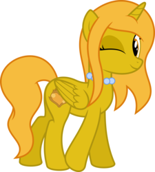 Size: 6400x7119 | Tagged: safe, artist:parclytaxel, oc, oc only, oc:golden lust, alicorn, pony, .svg available, absurd resolution, alicorn oc, alicornified, commission, female, jewelry, looking at you, mare, necklace, one eye closed, pearl necklace, race swap, simple background, solo, transparent background, vector, wink