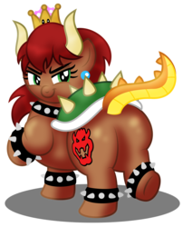 Size: 2300x2844 | Tagged: safe, alternate version, artist:aleximusprime, koopa, pony, bedroom eyes, bowsette, butt, chubby, crown, cute, dragon tail, fat, flirting, high res, jewelry, king koopa, plot, plump, ponified, regalia, simple background, spikes, super crown, super mario bros., thick, toadette, transparent background