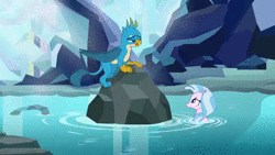 Size: 640x360 | Tagged: safe, screencap, gallus, silverstream, griffon, pony, seapony (g4), g4, what lies beneath, animated, female, male, mare, nightmare cave, seapony silverstream, sound, webm