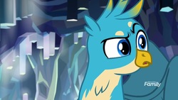 Size: 1920x1080 | Tagged: safe, screencap, gallus, griffon, g4, what lies beneath, cave, discovery family, discovery family logo, logo, male, nightmare cave, raised eyebrow, solo