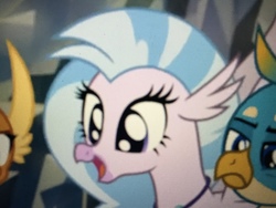 Size: 4032x3024 | Tagged: safe, screencap, gallus, silverstream, smolder, classical hippogriff, hippogriff, g4, what lies beneath, cropped, cute, diastreamies, happy, high res, low quality