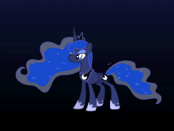 Size: 720x540 | Tagged: safe, artist:hosikawa, princess luna, alicorn, pony, g4, animated, black background, crown, eyeshadow, female, gif, hoof shoes, horn, jewelry, makeup, mare, open mouth, peytral, rearing, regalia, simple background, smiling, solo, wings
