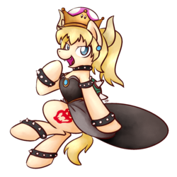 Size: 1024x1024 | Tagged: safe, artist:sugar morning, derpibooru exclusive, pony, bowsette, choker, clothes, collar, crown, dress, female, jewelry, mare, meme, ponified, regalia, simple background, solo, spiked collar, super crown, super mario bros., toadette, transparent background