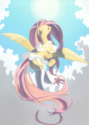 Size: 568x800 | Tagged: safe, artist:unousaya, fluttershy, pegasus, pony, g4, clothes, eyes closed, female, mare, see-through, solo